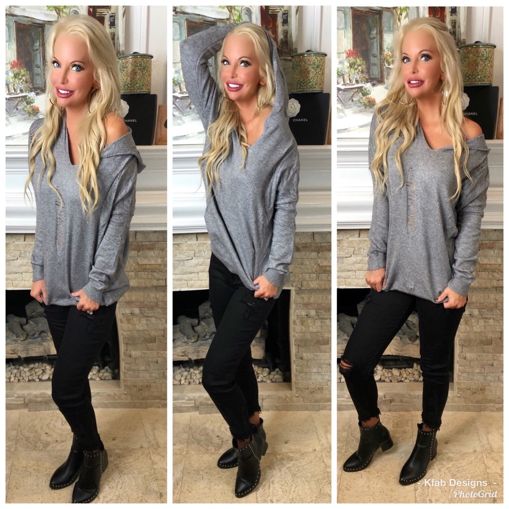 ❤️LAST 1! So Soft Destroyed Gray Hoodie Sweater! - Picture 3 of 4